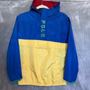 Polo Ralph Lauren Kids Blue Yellow Colorblock Hooded Windbreaker Size L 14-16